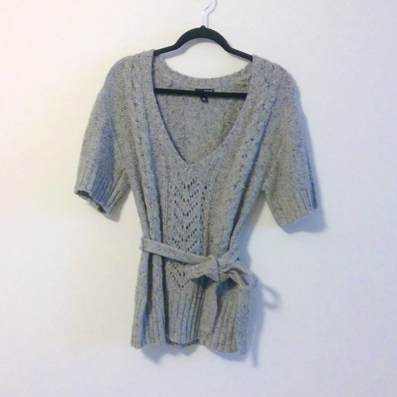 a.n.a Sweaters - Gray Sweater: vneck, gray, knit with Belt